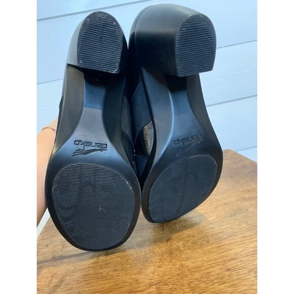 Dankso Tori Nappa Leather Pumps Size 39 Black Block Heel Comfort Shoes Elastic - Picture 5 of 7